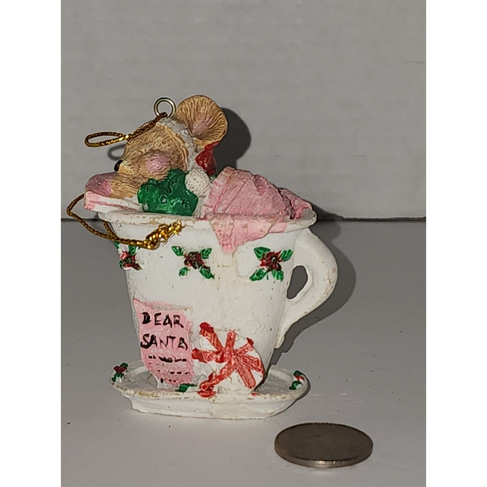 Vintage Mouse in a tea coffee Cup Christmas Ornament